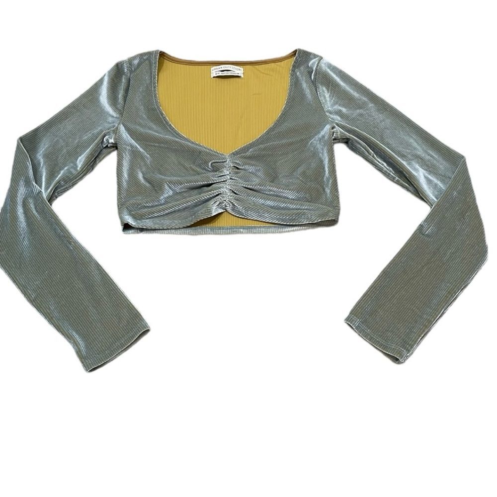 Urban Outfitters Teal and Gold Velvet Crop Top